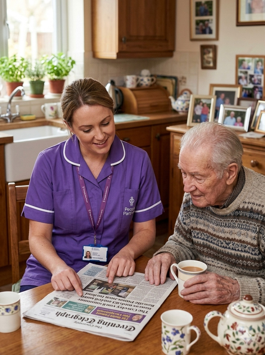 Homecare female carer with elderly gentleman