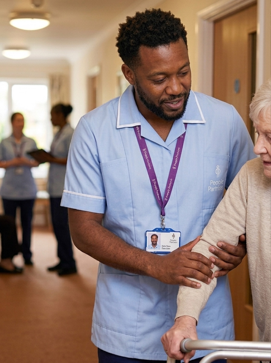 Male carer with elderly lady